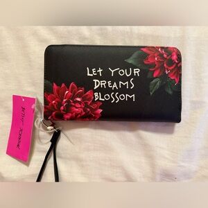 Betsey Johnson Black Wallet with Red Floral Print